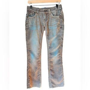 Mek Denim Barcelona Corduroy Y2K Low Rise Iridescent Gray Blue Pants Sz 27